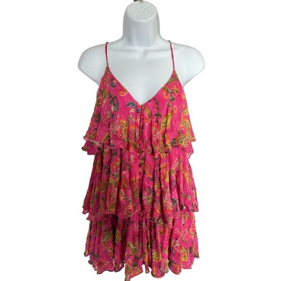 HEMANT AND NANDITA - Fit And Flare Spaghetti Strap Short Dress Fuchsia Siz S - Picture 1 of 8